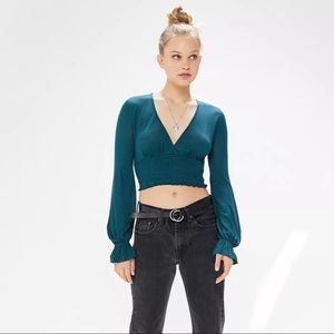 UO Taran Smocked Surplice Top